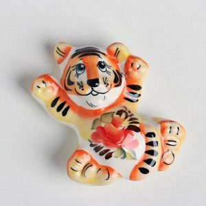 Сувенир-магнит "Тигр Ричи", гжель, цветной, 7,5х6 см