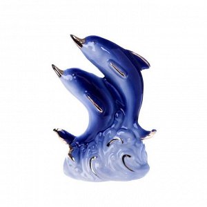 Сувенир керамика "2 дельфина" синие с золотом 10х7х4 см