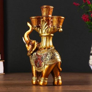 Сувенир полистоун подсвечник "Африканский слон в золотой, ажурной попоне" 19х12,5х5 см