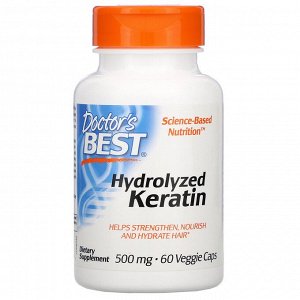 Doctor's Best, гидролизованный кератин, 500 мг, 60 растительных капсул