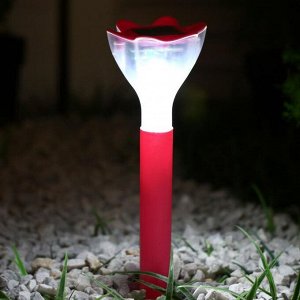 Фонарь садовый на солнечной батарее "Цветок красный", 32 см, d=6 см, 1 led, пластик