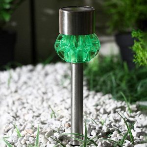 Фонарь садовый на солнечной батарее "Узор грани" 35 см, d-6 см, 1 led, металл, зеленый
