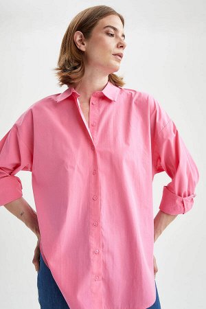 Хлопковая поплиновая рубашка оверсайз с длинными рукавами