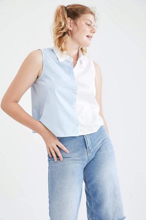 Укороченная рубашка из поплина Cool Color Block Relax Fit с лямкой на шее
