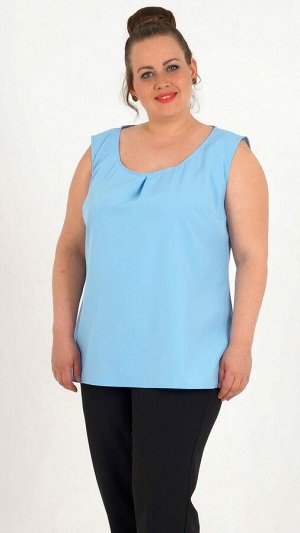 Блуза Блуза без рукавов. Выполнена из эластичной блузочной ткани. С круглым вырезом горловины и защипом по центру. Низ прямой. Без подклада. Без застёжки. ДИ в 44-46 р 65 см, в 48-50 р 67 см, в 52-54 