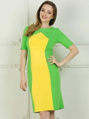 Платье Летнее красивое платье. Из трикотажного полотна  Расцветка зелёное с жёлтой вставкой. Размер с 42 по 58. Длинна в 40 р. 97 см., в 50 р. 105 см.  Рост модели - 164 см. размер модели - 42 и рост 