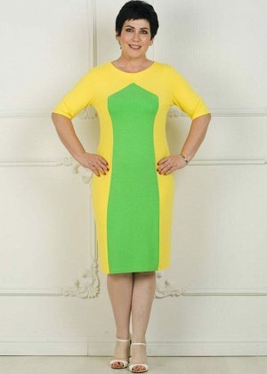 Платье Летнее красивое платье. Из трикотажного полотна  Расцветка жёлтое с зелёной вставкой. Размер с 42 по 58. Длинна в 40 р. 97 см., в 50 р. 105 см.  Рост модели - 164 см. размер модели - 42 и рост 