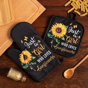 Кухонный набор «Доляна» Sunflowers, прихватка 17x17 см, рукавица 26x16 см,100% п/э