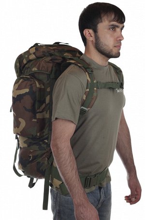 Тактический рюкзак рейдовый камуфляж Woodland (75 л) (CH-053) №5 - Регулируемый ремень на поясе и груди. Регулировка объема рюкзака с фиксаторами и ремнями сжатия. Люверсы для крепления дополнительног