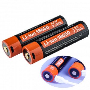 Аккумулятор Li-ion USB 18650 2600 mAh (2 шт.) - Пара литий-ионных элементов питания со встроенным портом для зарядки от провода micro-USB. В комплекте влагозащищенный футляр. Оснащены платой контроля