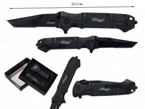 Складной нож Walther Black Tac 440SS Tanto Knife (Премиум-фолдер с клинком танто, стеклобоем и серрейтором в чехле. Ограниченное количество со скидкой по акции) № 519А
