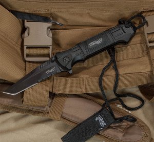 Складной нож Walther Black Tac 440SS Tanto Knife (Премиум-фолдер с клинком танто, стеклобоем и серрейтором в чехле. Ограниченное количество со скидкой по акции) № 519А