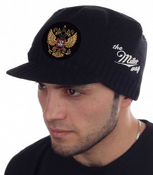 Плотная шапка Miller Way с гербом России - модный мужской головной убор для стиля streetwear или casual. Доставим в любой город №1191