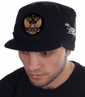 Плотная шапка Miller Way с гербом России - модный мужской головной убор для стиля streetwear или casual. Доставим в любой город №1191