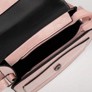 Сумка-мессенджер, отдел на клапане, наружный карман, длинный ремень, цвет розовый