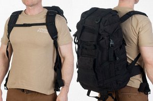 Большой тактический рюкзак (50 литров, черный) (CH-063) № 17 - Основное отеделение с молниями, передний отсек на молнии, ручка для транспортировки, 2 боковых кармана, липучка-велкро для патчей, стропы