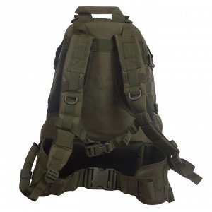 Рюкзак под снаряжение хаки-оливковый (30 л) (CH-058) №138 - Два боковых кармана для фляг, термосов или бутылок. Удобная ручка для переноски, расположенная сверху. Множество строп для утяжки рюкзака по