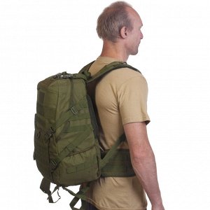 Рюкзак под снаряжение хаки-оливковый (30 л) (CH-058) №138 - Два боковых кармана для фляг, термосов или бутылок. Удобная ручка для переноски, расположенная сверху. Множество строп для утяжки рюкзака по