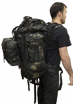 Тактический рюкзак большого объема (100 литров, Black Multicam) - Широкие плечевые ремни и пояс с мягкой подкладкой помогают равномерно распределить вес и уменьшить давление. Ремень легко снимается с