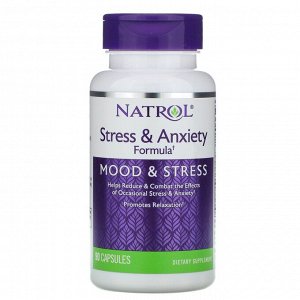 Natrol, Формула для борьбы со стрессом и беспокойством, настроение и стресс, 90 капсул