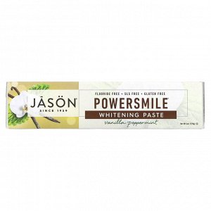Jason Natural, PowerSmile, отбеливающая зубная паста, перечная мята и ваниль, 170 г (6 унций)