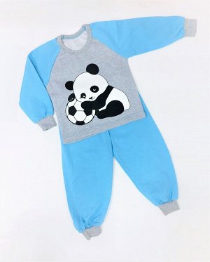 Пижама детская футер - Панда - 3804 - синий