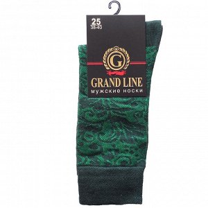 Носки мужские GRAND LINE (М-157, узоры), тёмно-зелёный, р. 25