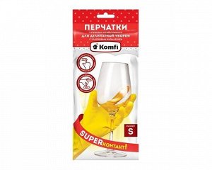 Перчатки - ЛАТЕКСНЫЕ "Для деликатной уборки" с х/б напылением, S, желтые, 1 ПАРА в упаковке (240/12)
