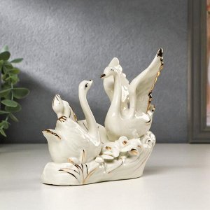 Сувенир керамика &quot;2 лебедя с лотосом&quot; 13х15х4,5 см
