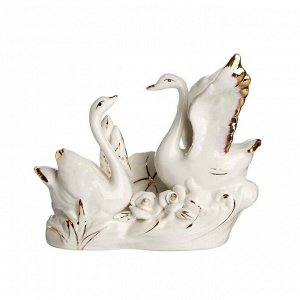 Сувенир керамика "2 лебедя с лотосом" 13х15х4,5 см