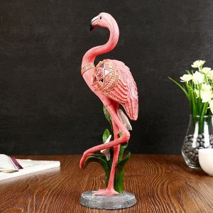 Сувенир полистоун "Розовый фламинго на одной ноге с каллой" 36х14х10 см
