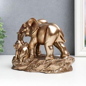 Сувенир полистоун "Бронзовый слон со слонёнком на скале" 14х10,5х17,5 см