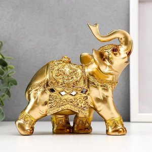 Сувенир полистоун "Слоны в золотых доспехах" набор 2 шт 15х15х6,5 см
