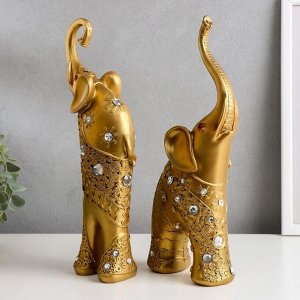 Сувенир полистоун "Золотые слоны со стразами" стразы с 2-х сторон набор 2 шт 30х20,5х6,2 см
