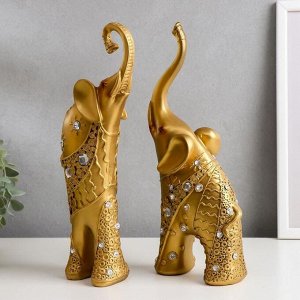 Сувенир полистоун "Золотые слоны со стразами" стразы с 2-х сторон набор 2 шт 30х20,5х6,2 см