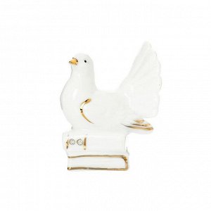 Сувенир керамика "Белый голубь на книгах/подарке" с золотом, стразы 7,5 см МИКС