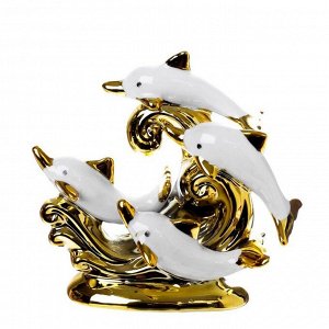 Сувенир керамика "Четыре дельфина на волнах" белый с золотом 13,5х14,5х7 см