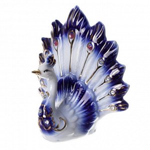 Сувенир керамика "Павлин с цветами на грудке" синий, стразы 12,5х11,5х6,5 см