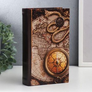 Сейф-книга дерево, кожзам ""Старые карты и золотой компас"" 21х13х5 см