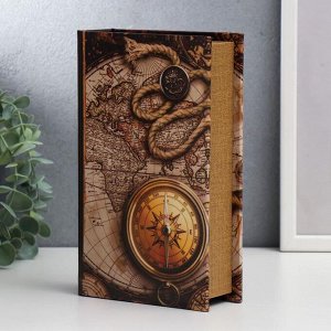 Сейф-книга дерево, кожзам ""Старые карты и золотой компас"" 21х13х5 см