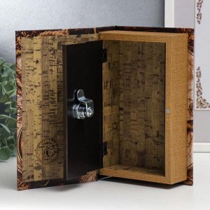 Сейф-книга дерево, кожзам ""Старые карты и золотой компас"" 21х13х5 см