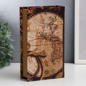 Сейф-книга дерево, кожзам ""Старые карты и золотой компас"" 21х13х5 см