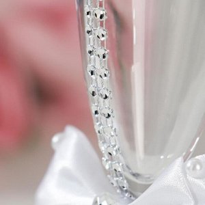 Набор свадебных бокалов "Элит", с бантом и стразами, белые
