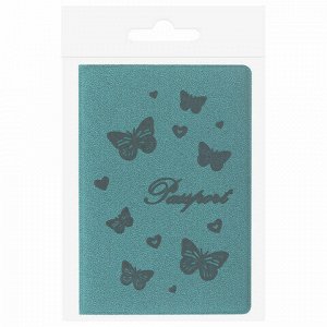 Обложка для паспорта STAFF, бархатный полиуретан, "Бабочки", мятно-бирюзовая, 237617