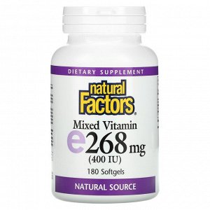 Natural Factors, смесь витаминов E, 268 мг (400 МЕ), 180 капсул