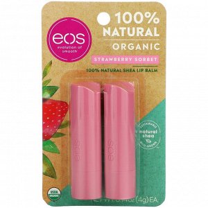 EOS, 100% органический натуральный бальзам для губ с маслом ши, клубничный сорбет, 2 шт. в упаковке, 4 г (0,14 унции)