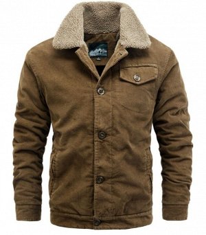 Мужская утепленная куртка, на пуговицах, цвет коричневый