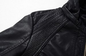 Утепленная женская куртка из эко-кожи, с капюшоном, цвет черный