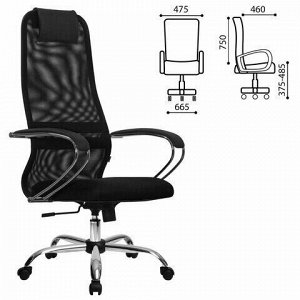 Кресло офисное МЕТТА "SU-B-8" хром, ткань-сетка, сиденье мягкое, черное