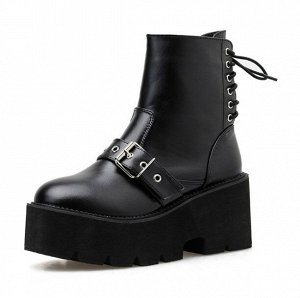 Женские демисезонные ботинки на замке, декоративная шнуровка, цвет черный